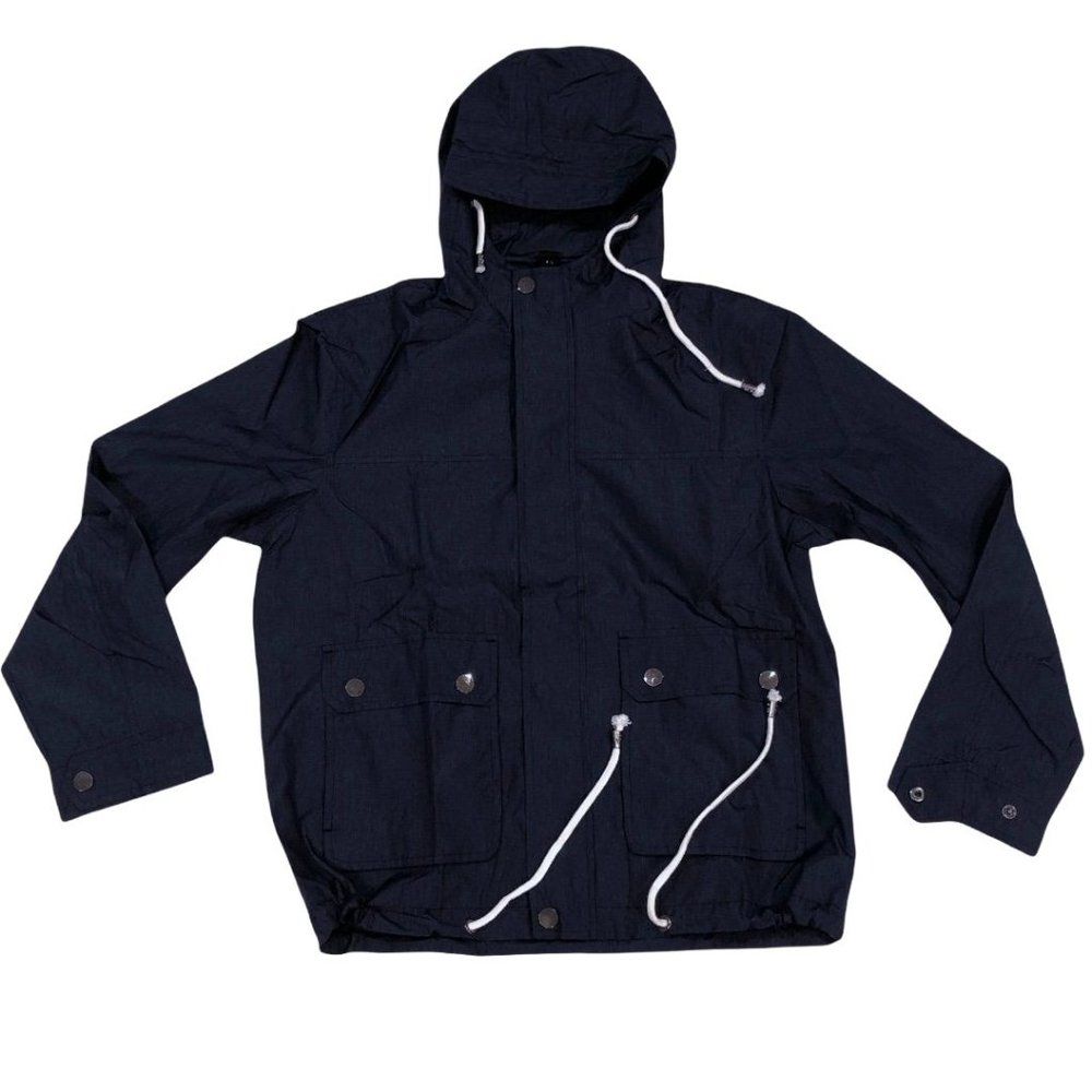 Coofandy Full Zipper Windbreaker Jacket Hooded Medium Navy Blue Pockets Tetron